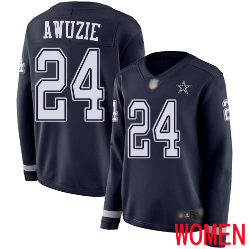 Women Dallas Cowboys Limited Navy Blue Chidobe Awuzie #24 Therma Long Sleeve NFL Jersey->women nfl jersey->Women Jersey